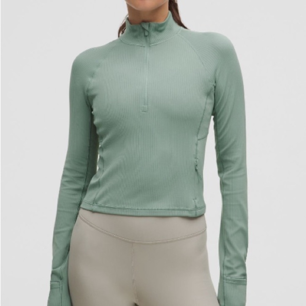 Lululemon It’s Rulu Ribbed Cropped Half Zip Long Sleeve Crater Blue XS